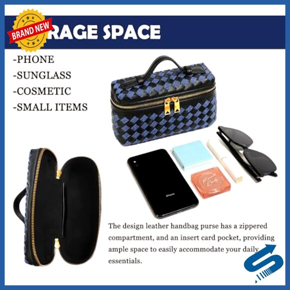 Small Square Box Crossbody Bag Vegan Leather Woven Y2K Retro Trendy - Picture 3 of 7